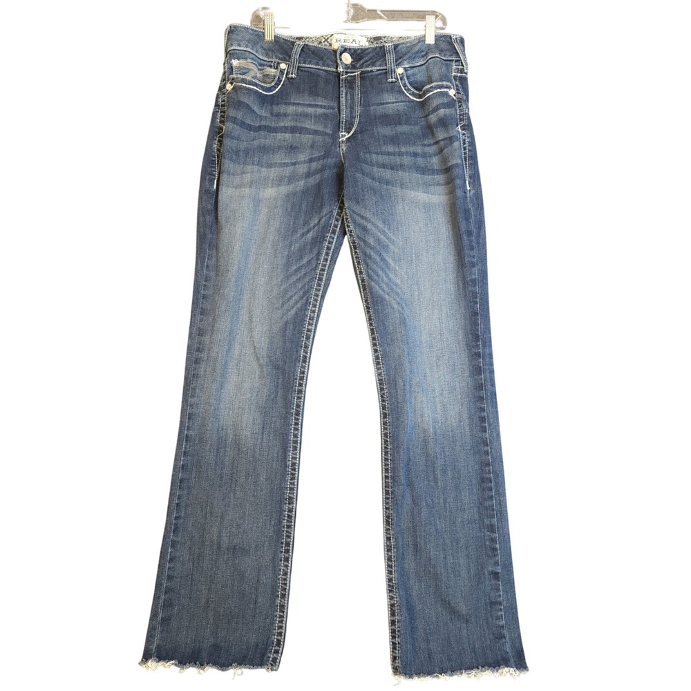 Ariat REAL‎ MR Straight Ivy Dresden Denim Jeans Women's Size 33L Frayed